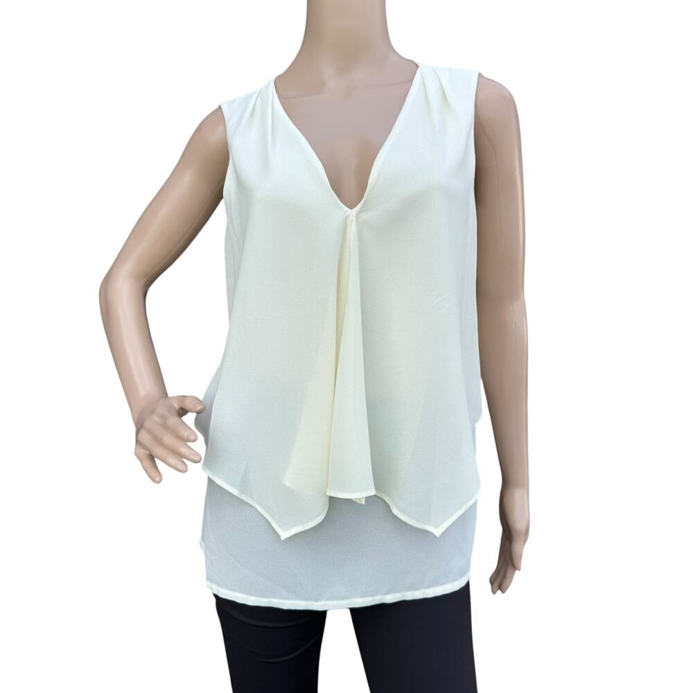 Rose & Olive Ivory White Women's V-Neck Sleeveless Split Layer Blouse Top Size M